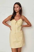 Amanda Light Yellow Printed Tie Front Mini Dress