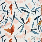 Asian Floral Cream/Pink/Green/Copper Foil