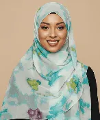 Ink Blot Chiffon Print Rectangle Hijab — Turquoise Lime & Plum | ZIZI Boutique