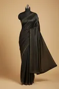 Black Satin Saree with Black & Gold Stone Work