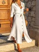 Button-Front Belted Shirt Dress