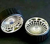 1/24 - 1/18 SUPER SPOKES OCTO CAP K/O LOWRIDER SPOKED Rim & ULTRA LOW PRO Tire Set Chrome
