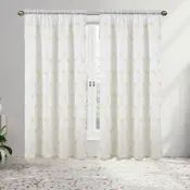Lana Floral Embroidery Window Panel with Attached Valance and Backing, 55x84 Inches