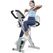Folding Magnetic Upright Bike W/ Dumbbell & Arm Resistance Bands