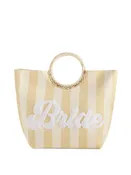 Boho Bride Striped Beach Tote – Shell Handle Honeymoon Bag