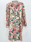 Adrienne Vittadini Tan Size Small Silk Printed Button Down Long Sleeve Dress