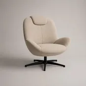 Fauteuil pivotant enveloppant en tissu bouclé beige et métal noir, 78 × 82 × 96 cm