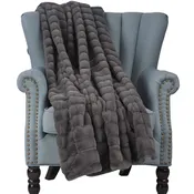 Charcoal - Soft Ribbed Plush Throw Blanket Large Size (60 X 80)