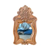 19th Century French Carved Provincial Wooden Walnut Mirror with Floral and Wave Motif