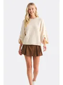 Button Sleeve Knit Pullover - Cream