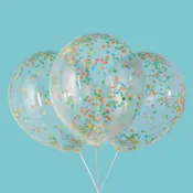 12in Clear Latex Balloons with Multi Color Tissue Confetti  6ct