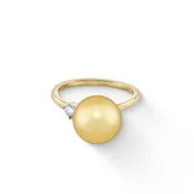 10mm Golden South Sea Pearl and Diamond Ring, Size 7