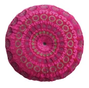 Pillow Round Cotton Velvet Embroidered Pink & Fuchsia 16"