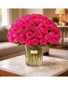 100 Hot Pink Premium Long stem Roses Arrangement