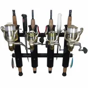 4 Rod Deluxe Fishing Rod Holder Rack Black