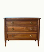 Early 19th C Louis XVI Style Walnut Three-Drawer Commode