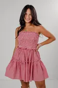 A Little Statement Red Gingham Smocked Mini Dress