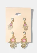 2 Pair Dangle Hamsa Hand Earrings