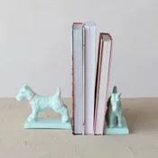 Teal Dog Bookends W/ Pink Collar (Set of 2)