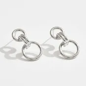 14K Gold Dipped Double Link Drop Earrings: Silver,White