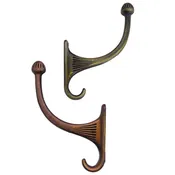 1930's Costumer Hook Cast Metal Alloy, 4-3/4" High, Available in Antique Copper or Brass