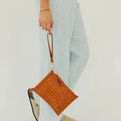 Veda Woven Crossbody and Clutch Bag: Brown