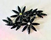 D&E Juliana Verified Multi Flower Brooch, Jet Black Cabochon Navettes