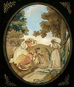 Antique Biblical Silkwork Needlework Moses in the Bulrushes Victorian