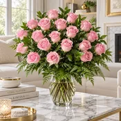 24 Pink Roses in Round Arrangement