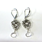 Antique Metal Lace and Quartz Drop Earrings