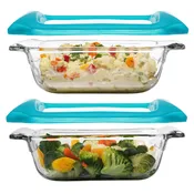 Libbey Baker’s Premium 8x8 Inch Glass Baking Dish Set of 2 with Lids, Stackable Bakeware with GreatGrip Handles, Durable Covered Square Dishes