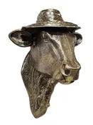 Cow Head Wall Mount with Hat, Antique Gold