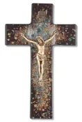 10" Brown Speckled  Glass/Gold Corpus Crucifix