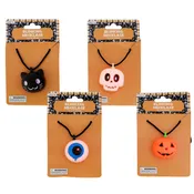 HALLOWEEN BLINKING PENDANT NECKLACE SKULL/CAT/PUMPKIN/EYEBALL 2xLR41 BATTERIES
