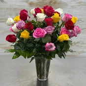 36 Assorted Roses - Assorted Fresh Cut Rose Floral Arrangement in Glass Vase