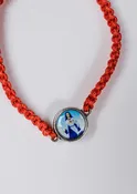 Bracelet: RED Slip Knot Bracelet with full color two sided epoxy images of  Mary, Refuge of Holy Love and United Hearts