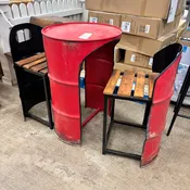 Oil Barrel Table w/ 2 Chairs