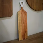 Acacia Wood Rectangle Cutting Board w/ White Handle 18.5"x7"