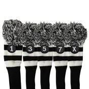 Majek Golf Black and White Driver and Woods Headcovers Pom Pom Knit Limited Edition Classic Vintage
