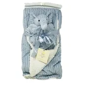 BLUE BABY BLANKET ON HANGER W/ ELEPHANT