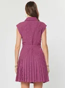 Polka Dot Pleated Button Down Mini Dress