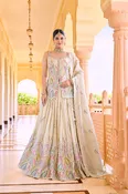 Celestial Botanica | Powder Blue Designer Lehenga Set with Mirror-Work Foliage | Palkhi Fashion
