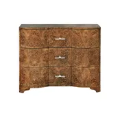 3 DRAWER CHEST IN DARK BURL WOOD WITH ACRYLIC HARDWARE