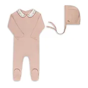 Ely's & Co. - Floral Embroidered Collar Footie and Bonnet Set | Elegant Newborn Gift