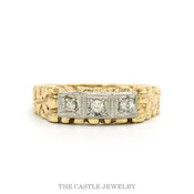 0.15ctw Men's Three-Diamond Nugget Band in 10k Yellow Gold
