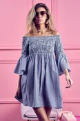 BiBi Smocked Off Shoulder Striped Dress