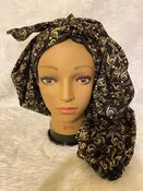 Black with Gold Musical Notes XLong Satin Lined Tie Bonnet