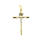 18 Karat Solid Two Tone Gold Thin Tube Crucifix Pendant