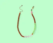 Beaded Necklace - Brown + Clear + Green Glass Beads - Abby