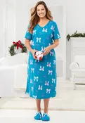 Matching Long Single Sleepshirt & Slipper, Deep Teal Bows